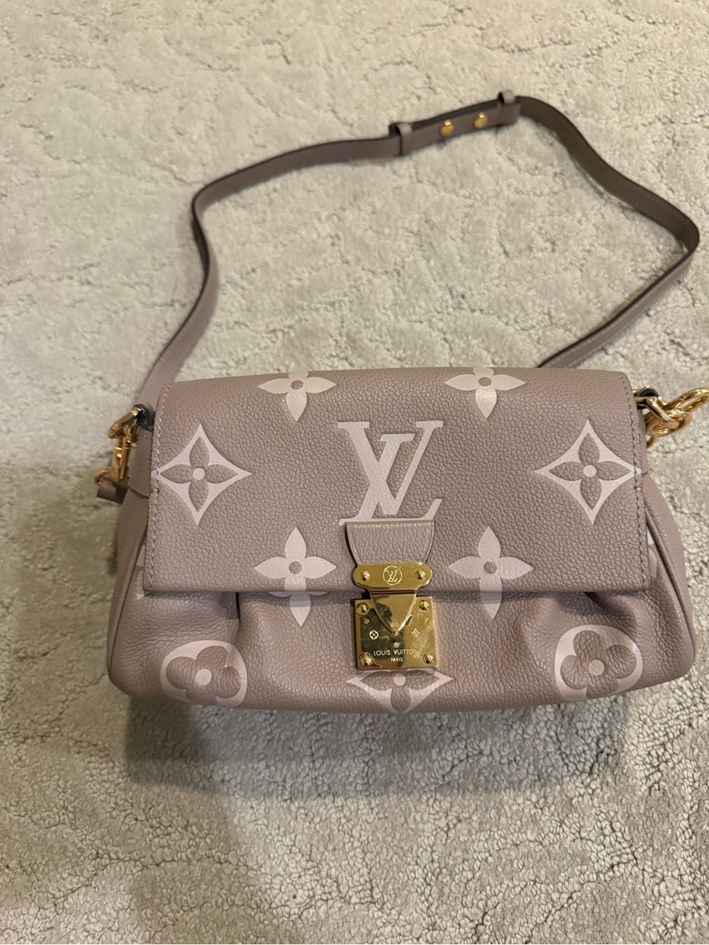 Rose Taupe Monogram Leather Shoulder Bag